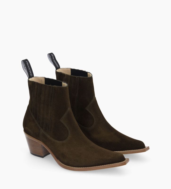 Bottine western chelsea - Sibelle 50 - Cuir velours - Vert Olive
